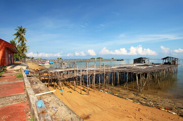 Fototapeta na wymiar Tanjung Binga or the Fisherman's Village in Belitung Island, Indonesia.