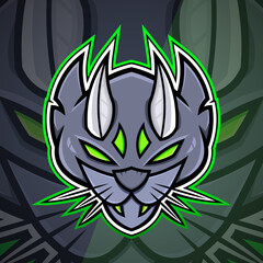 Green Demon Beast Monster Creature Fantasy Head Cartoon Logo Mascot illustration. Esport, Team, Game, Asset, Sticker, Print.