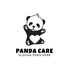 silhouette cute panda care or love logo. animal cute child panda logo design