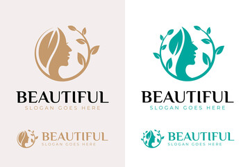 Beautiful woman's face flower logo collection. abstract design concept for beauty salon, massage, magazine, cosmetic and spa