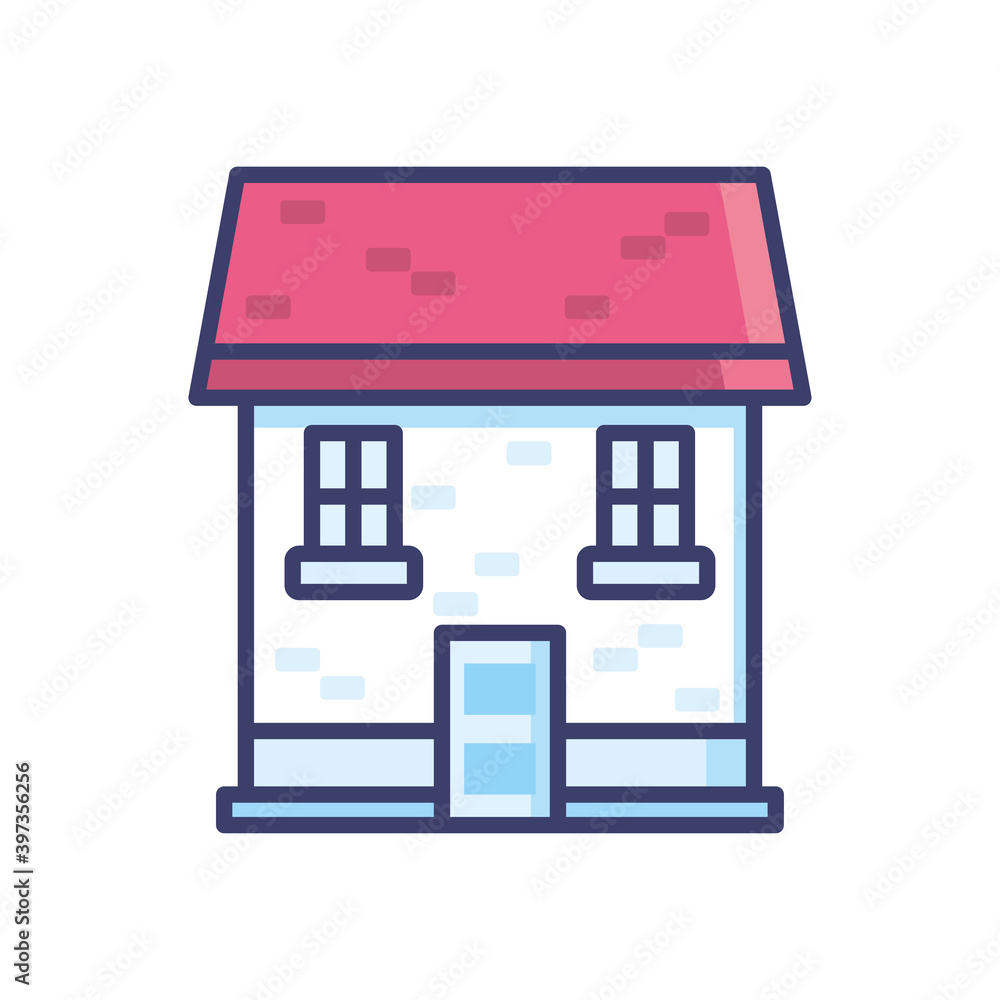 Poster house with two windows line and fill style icon vector design