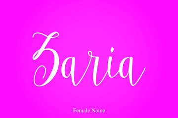 Zaria Female Name Cursive Typography Typescript On Pink Background