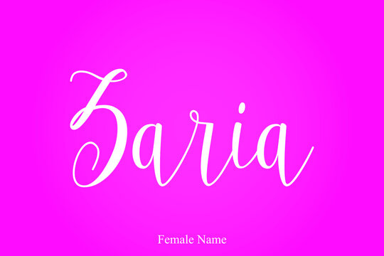 Zaria Female Name Cursive Typography Typescript On Pink Background