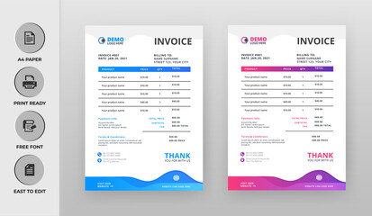 Professional colorful invoice Template . Vector Business Stationery Design. Print Template