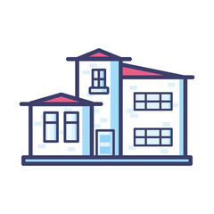 house with windows and red roof line and fill style icon vector design