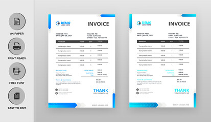 Professional colorful invoice Template . Vector Business Stationery Design. Print Template
