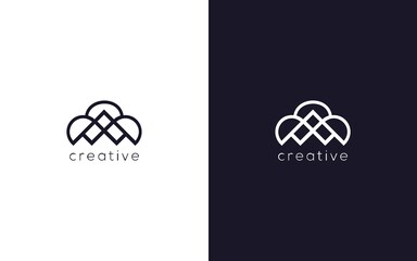 minimalist letter A with cloud connection logotype, creative vector line based icon template