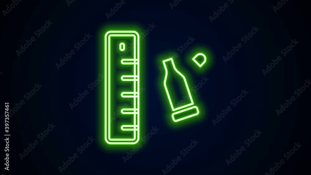 Poster glowing neon line bullet casing as a piece of evidence placed with forensic ruler for documentation 