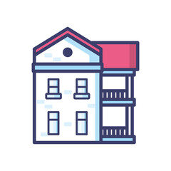 house with balcony and red roof line and fill style icon vector design