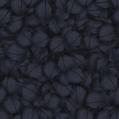 Fototapeta premium Dark moody almost black leaf seamless pattern. High quality illustration. Deep mysterious distant and faded leaf foliage design. Luxurious shadow surface pattern design for interiors or backgrounds.
