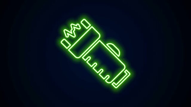 Glowing neon line Police electric shocker icon isolated on black background. Shocker for protection. Taser is an electric weapon. 4K Video motion graphic animation.