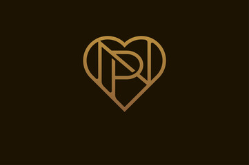 Abstract initials N and P logo, gold colour line style heart and letter combination, usable for brand, card and invitation, logo design template element,vector illustration