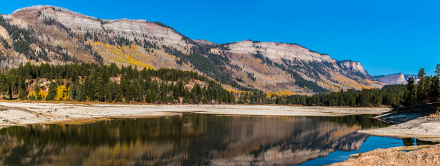 Fall Color and The Hermosa Cliffs Reflection On Haviland Lake, Hermosa, Colorado, USA