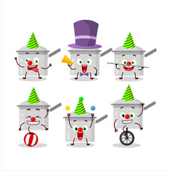 Cartoon character of sauce pan with various circus shows