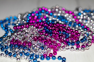 Multicolored Christmas beads silver, blue and pink