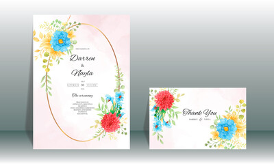 Beautiful floral watercolor wedding invitation card template