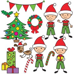 Christmas boy elf vector cartoon illustration