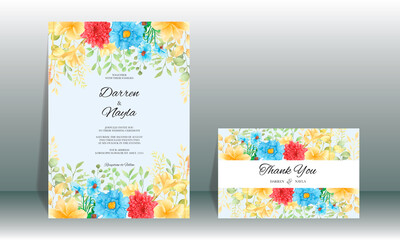 Beautiful floral watercolor wedding invitation card template