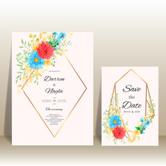 Beautiful floral watercolor wedding invitation card template