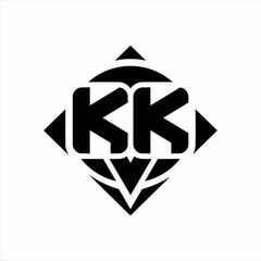 KK Logo monogram with circle shape and square rotate rounded design template