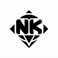 NK Logo monogram with circle shape and square rotate rounded design template