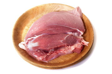 A plate of raw meat of pork on white background