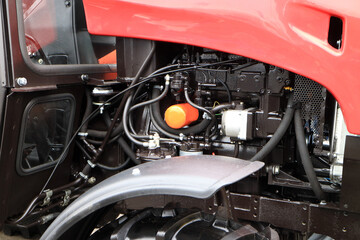 Image of a diesel engine of a modern tractor.