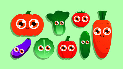 Vegetables doodles with cute character