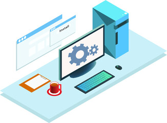 isometric computer workstation