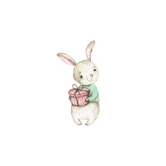 watercolor cute cartoone rabbits in love valentain day