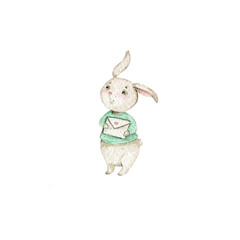 watercolor cute cartoone rabbits in love valentain day