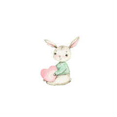 watercolor cute cartoone rabbits in love valentain day