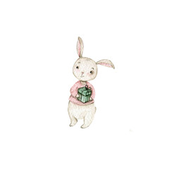 watercolor cute cartoone rabbits in love valentain day