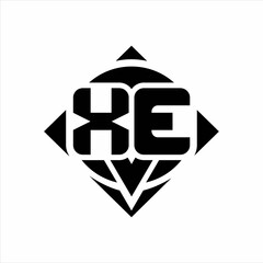 XE Logo monogram with circle shape and square rotate rounded design template
