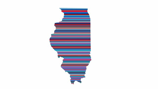Illinois US state contour map background vertical rows of colors change tone looped video