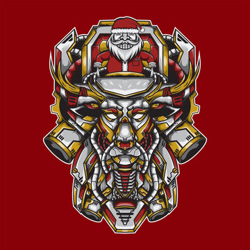 santa claus and deer machine with robotic theme