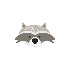 Cute raccoon head print design for kids. Baby Raccoon Face. Vector Illustration. Greeting card for baby shower