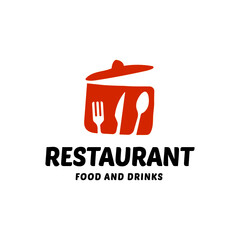 spoon, knife, and fork in a pan symbol for restaurant logo, icon simple flat vector illustration eps10 isolated on white background