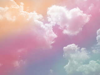 Bright sky beautiful pastel color, Rainbow clouds background, Colorful gradation cloudy concept