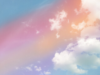 Rainbow clouds and pastel sky background, beautiful cloudy colorful