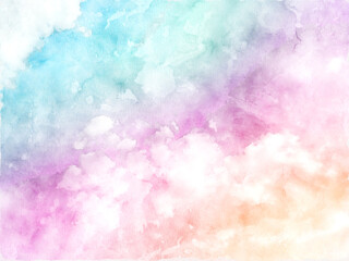 Watercolor pastel background, Colorful drawing on paper, Creative abstract rainbow clouds design