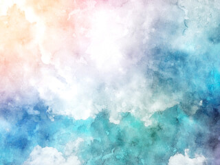 Cloudy pastel watercolor background, Brush drawing colorful design, Creative abstract rainbow clouds