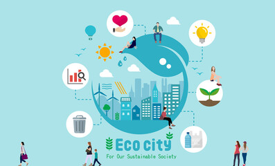 Ecology life, eco city vector banner illustration ( ecology concept , nature conservation )
