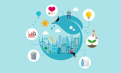 Ecology life, eco city vector banner illustration ( ecology concept , nature conservation )