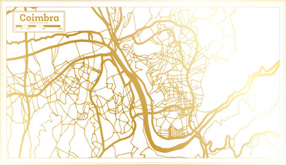 Obraz premium Coimbra Portugal City Map in Retro Style in Golden Color. Outline Map.
