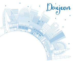 Outline Daejeon South Korea City Skyline with Blue Buildings and Copy Space.