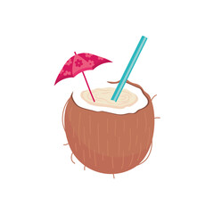 Coconut cocktail with umbrella vector design