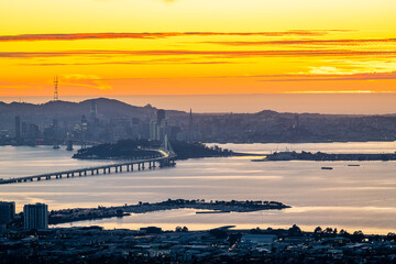 Fototapeta na wymiar The San Francisco Skyline at Dawn from Grizzly Peak.