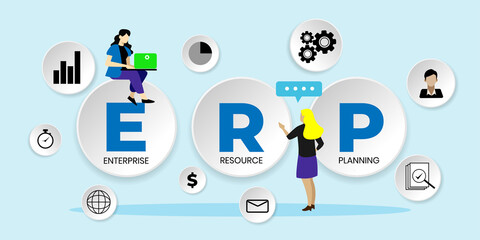 ERP, enterprise resource planning. Productivity and improvement Concept, can use for, landing page, template, ui, web, mobile app, poster, banner, flyer