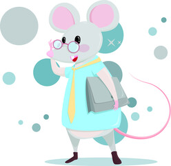 smart rat standing hold bag character design cartoon vector